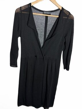Rodika zanian black goth mesh sheer knit midi sweater cardigan with split v neck